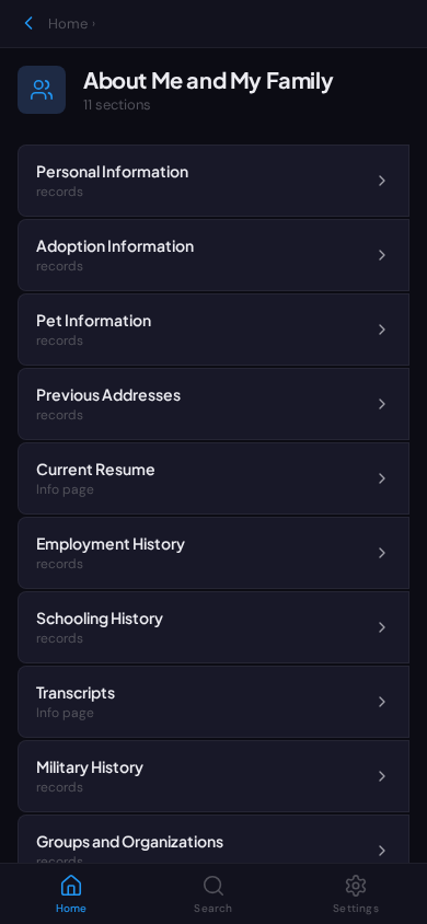 Category page with section list